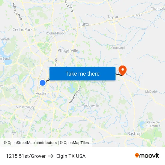 1215 51st/Grover to Elgin TX USA map