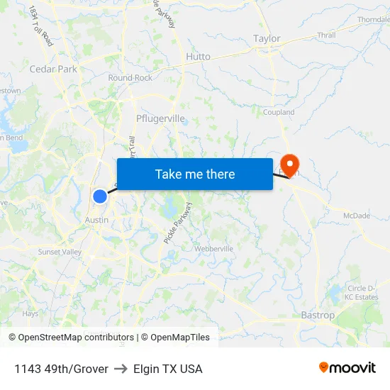 1143 49th/Grover to Elgin TX USA map