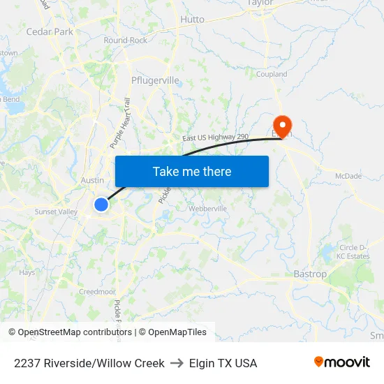 2237 Riverside/Willow Creek to Elgin TX USA map