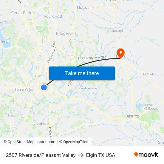 2507 Riverside/Pleasant Valley to Elgin TX USA map