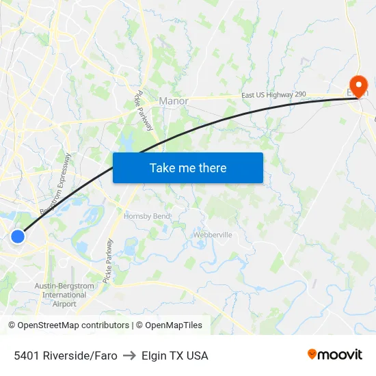 5401 Riverside/Faro to Elgin TX USA map