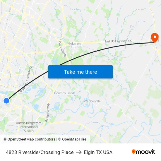 4823 Riverside/Crossing Place to Elgin TX USA map