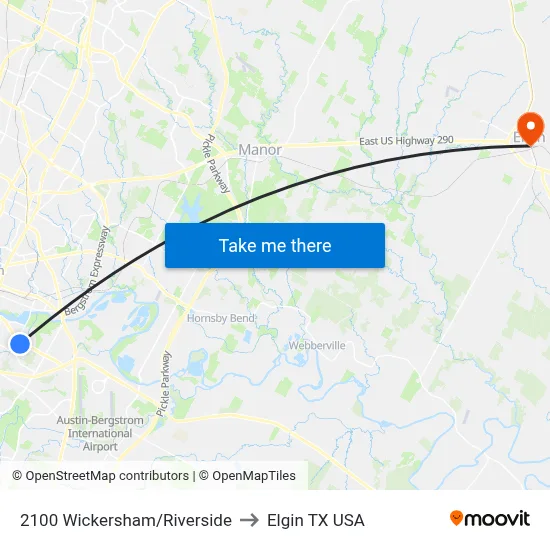 2100 Wickersham/Riverside to Elgin TX USA map