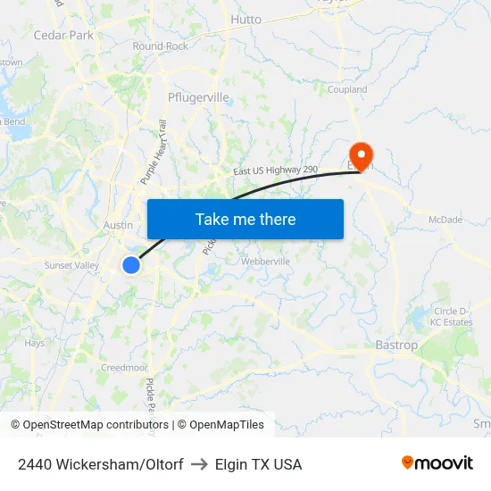 2440 Wickersham/Oltorf to Elgin TX USA map