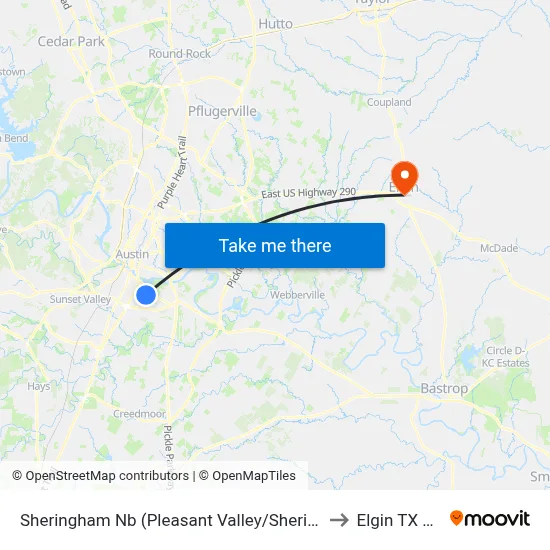 Sheringham Nb (Pleasant Valley/Sheringham) to Elgin TX USA map