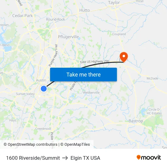 1600 Riverside/Summit to Elgin TX USA map
