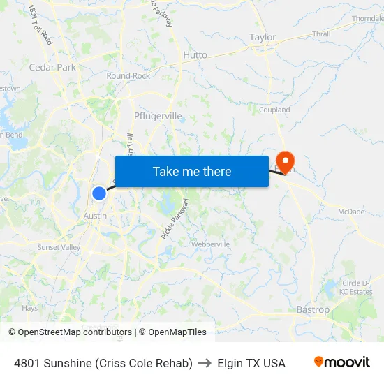 4801 Sunshine (Criss Cole Rehab) to Elgin TX USA map
