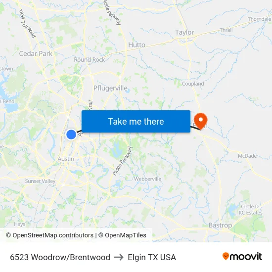 6523 Woodrow/Brentwood to Elgin TX USA map