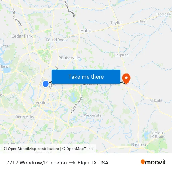7717 Woodrow/Princeton to Elgin TX USA map