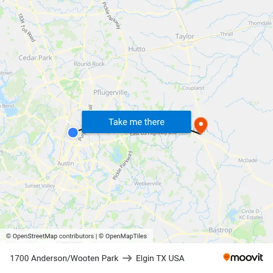 1700 Anderson/Wooten Park to Elgin TX USA map