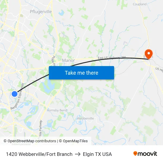 1420 Webberville/Fort Branch to Elgin TX USA map