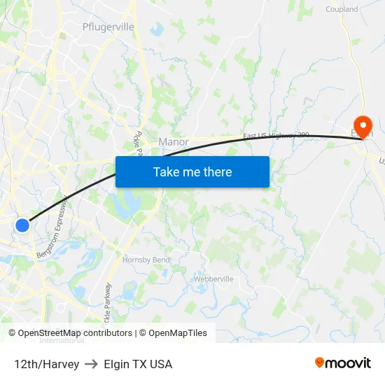12th/Harvey to Elgin TX USA map