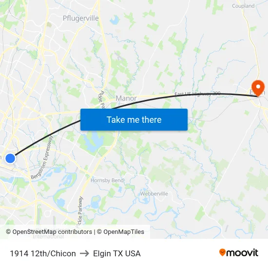 1914 12th/Chicon to Elgin TX USA map