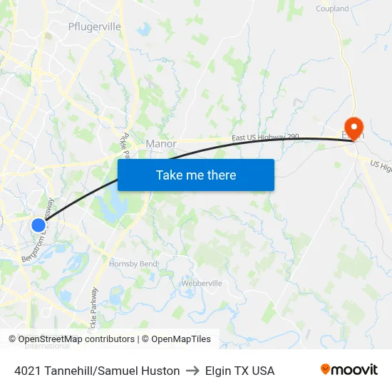 4021 Tannehill/Samuel Huston to Elgin TX USA map
