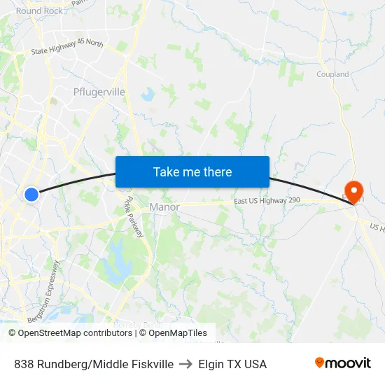 838 Rundberg/Middle Fiskville to Elgin TX USA map