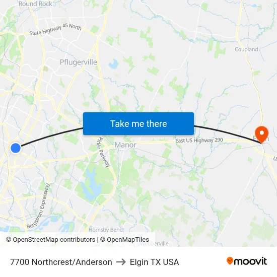 7700 Northcrest/Anderson to Elgin TX USA map