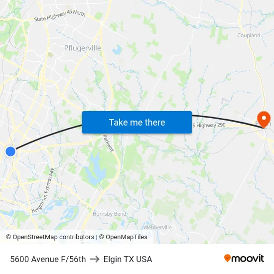 5600 Avenue F/56th to Elgin TX USA map