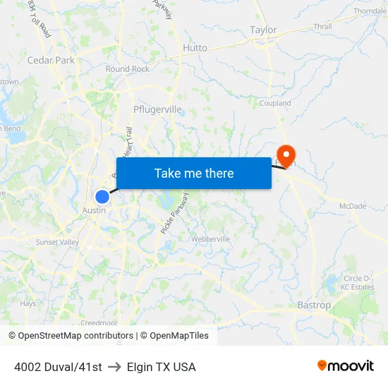 4002 Duval/41st to Elgin TX USA map