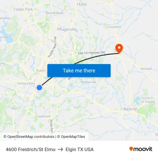4600 Freidrich/St Elmo to Elgin TX USA map