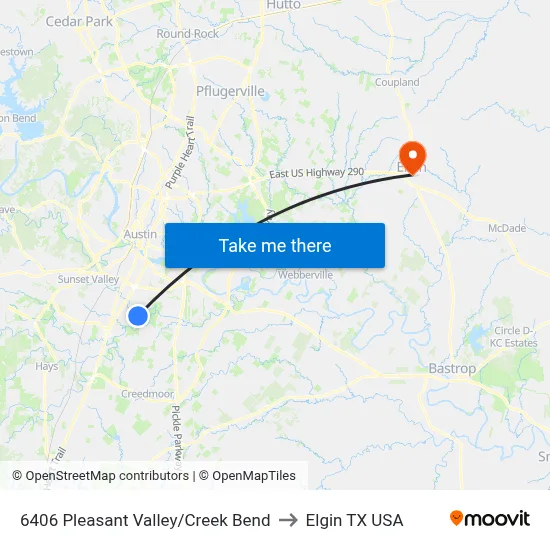 6406 Pleasant Valley/Creek Bend to Elgin TX USA map