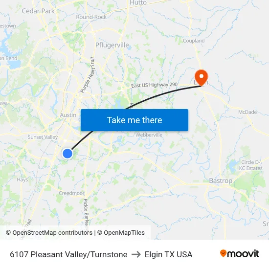 6107 Pleasant Valley/Turnstone to Elgin TX USA map