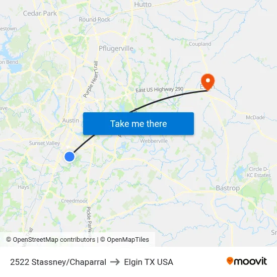 2522 Stassney/Chaparral to Elgin TX USA map