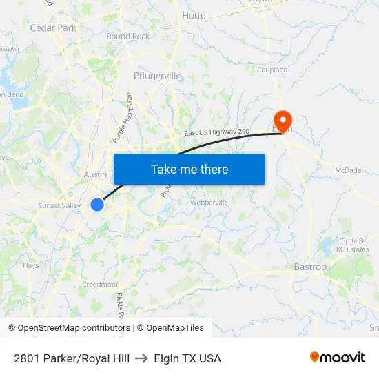 2801 Parker/Royal Hill to Elgin TX USA map