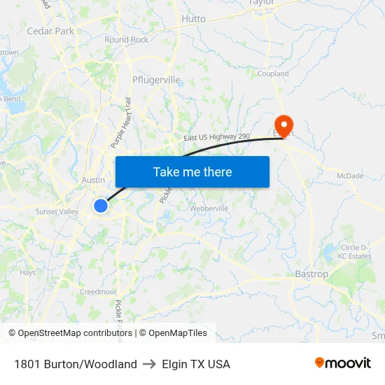 1801 Burton/Woodland to Elgin TX USA map
