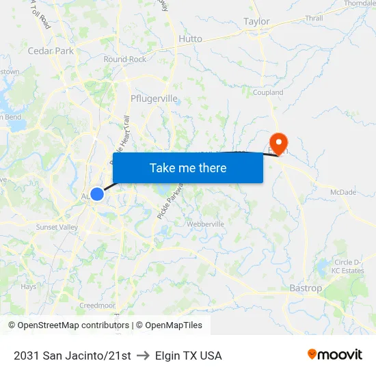 2031 San Jacinto/21st to Elgin TX USA map