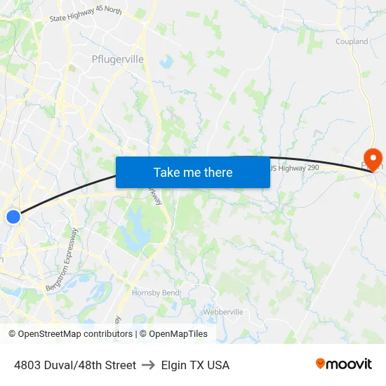 4803 Duval/48th Street to Elgin TX USA map