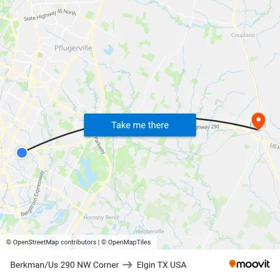 Berkman/Us 290 NW Corner to Elgin TX USA map