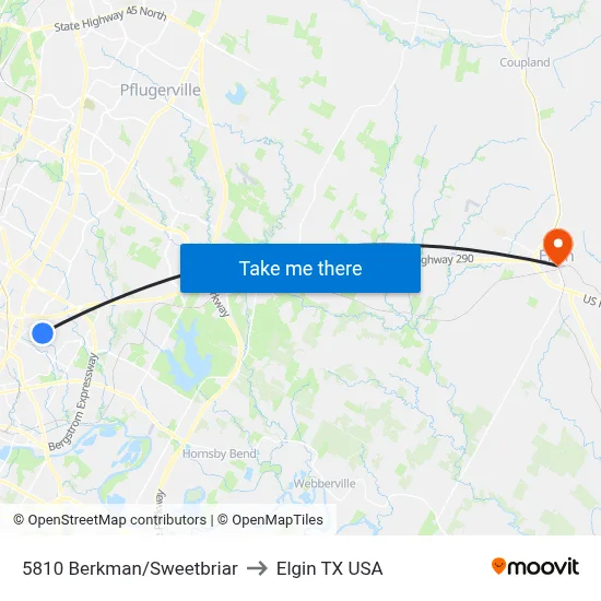 5810 Berkman/Sweetbriar to Elgin TX USA map