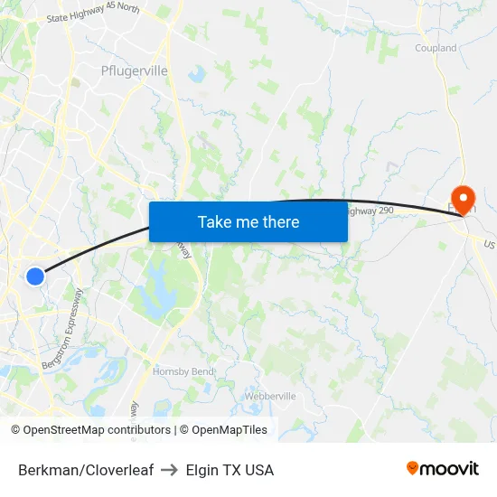 Berkman/Cloverleaf to Elgin TX USA map