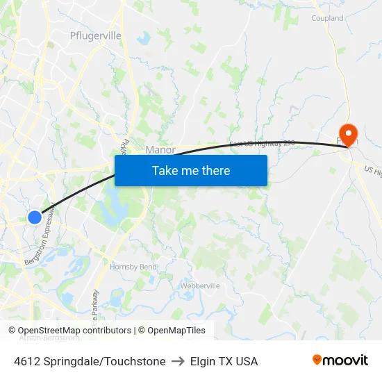 4612 Springdale/Touchstone to Elgin TX USA map