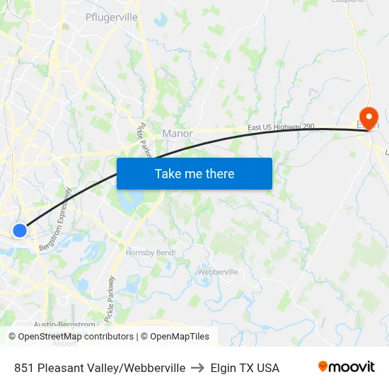 851 Pleasant Valley/Webberville to Elgin TX USA map
