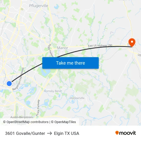 3601 Govalle/Gunter to Elgin TX USA map