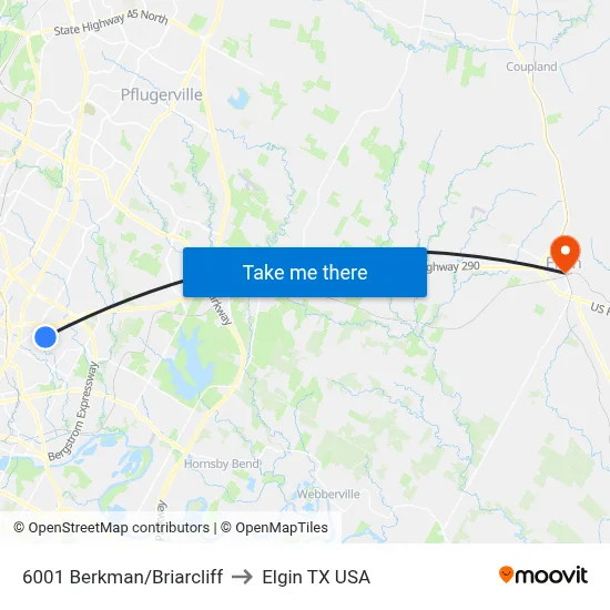 6001 Berkman/Briarcliff to Elgin TX USA map