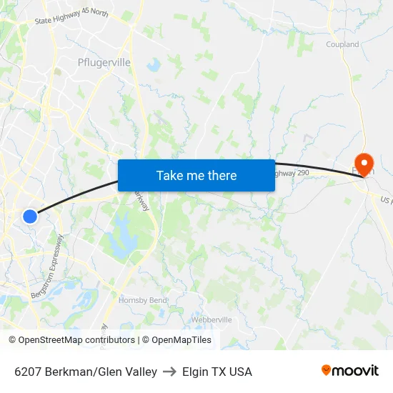 6207 Berkman/Glen Valley to Elgin TX USA map