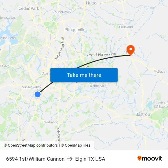 6594 1st/William Cannon to Elgin TX USA map