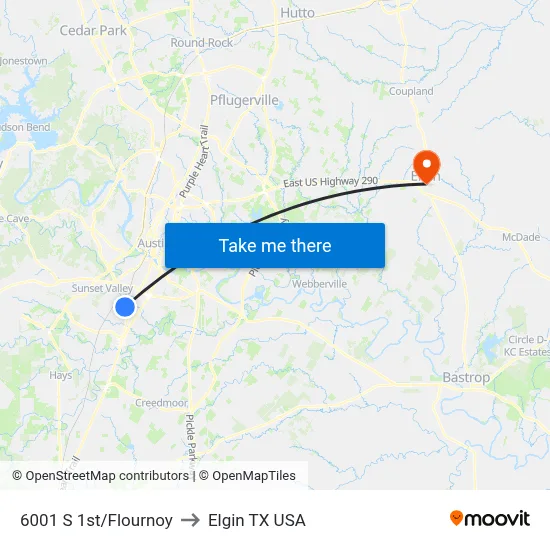 6001 S 1st/Flournoy to Elgin TX USA map