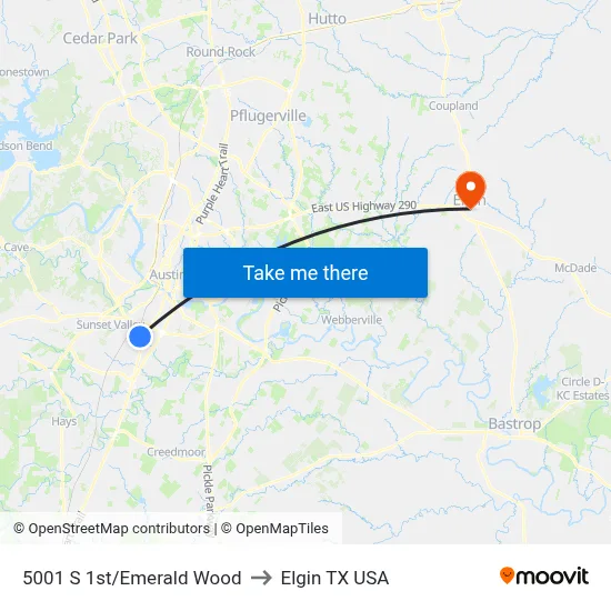 5001 S 1st/Emerald Wood to Elgin TX USA map