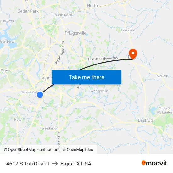 4617 S 1st/Orland to Elgin TX USA map