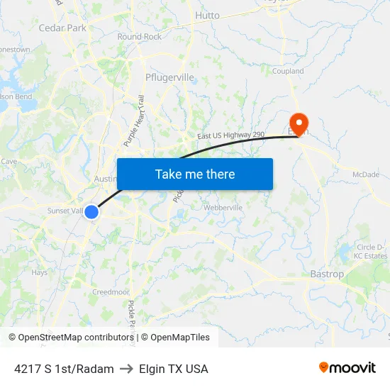 4217 S 1st/Radam to Elgin TX USA map