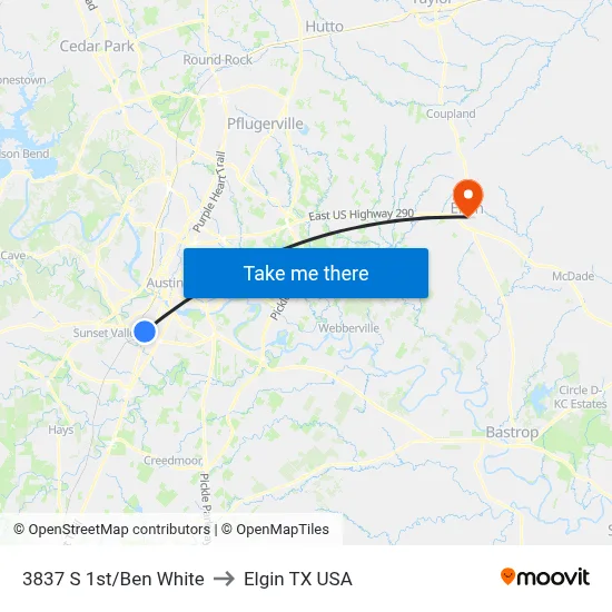3837 S 1st/Ben White to Elgin TX USA map