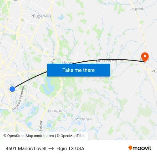 4601 Manor/Lovell to Elgin TX USA map