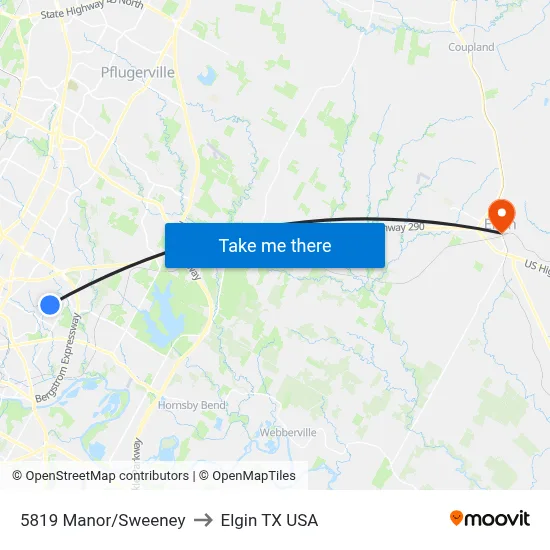 5819 Manor/Sweeney to Elgin TX USA map
