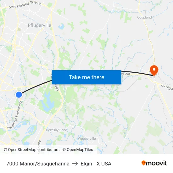 7000 Manor/Susquehanna to Elgin TX USA map