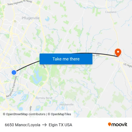 6650 Manor/Loyola to Elgin TX USA map