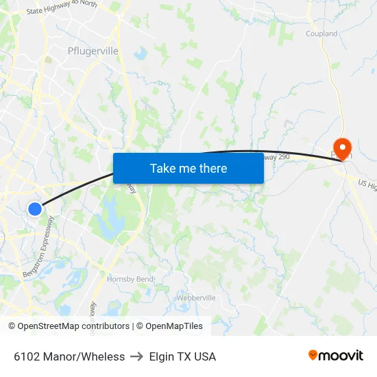 6102 Manor/Wheless to Elgin TX USA map