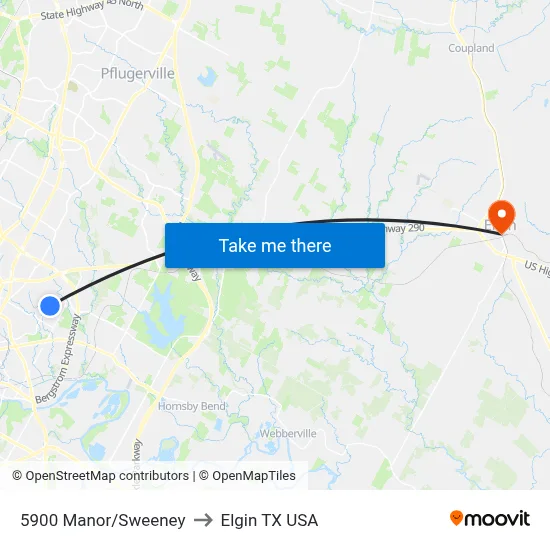 5900 Manor/Sweeney to Elgin TX USA map